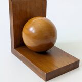 Pair of vintage bookends with polished wooden balls, Art Deco style