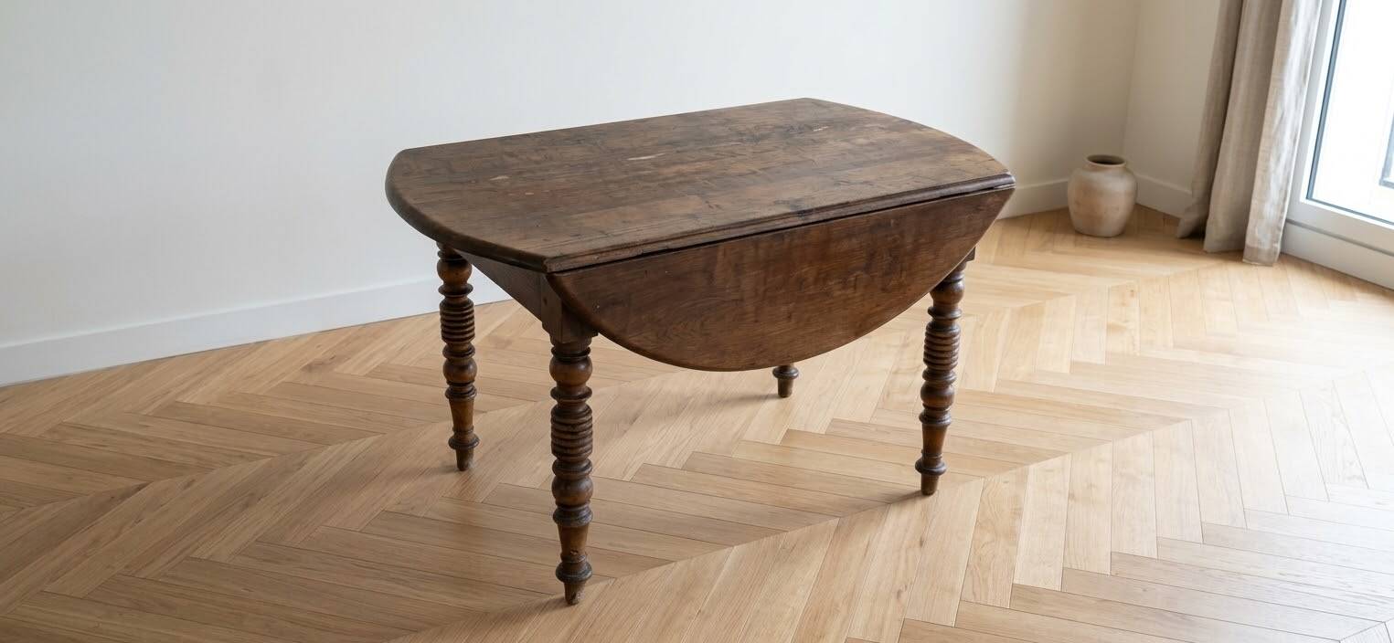 Antique solid wood drop-leaf dining table