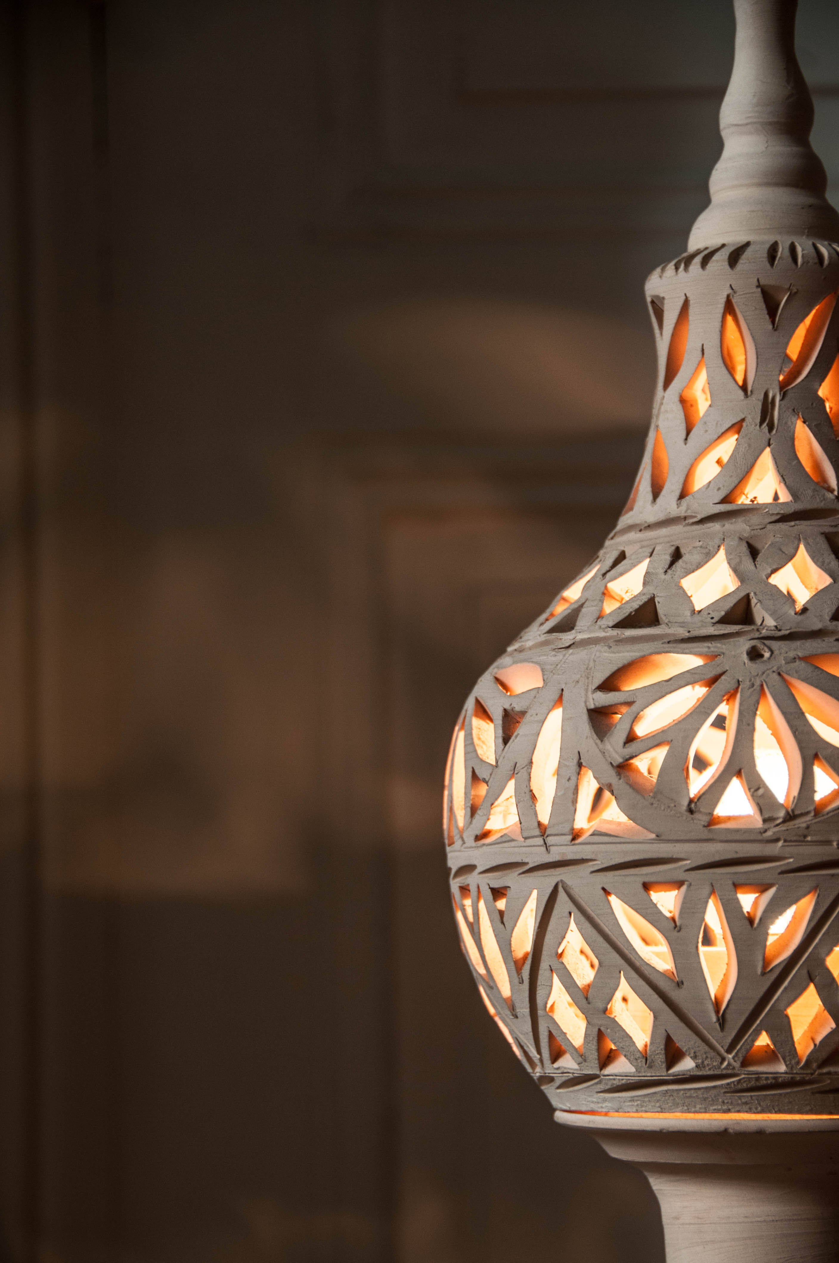 Moroccan crafts, terracotta lamp