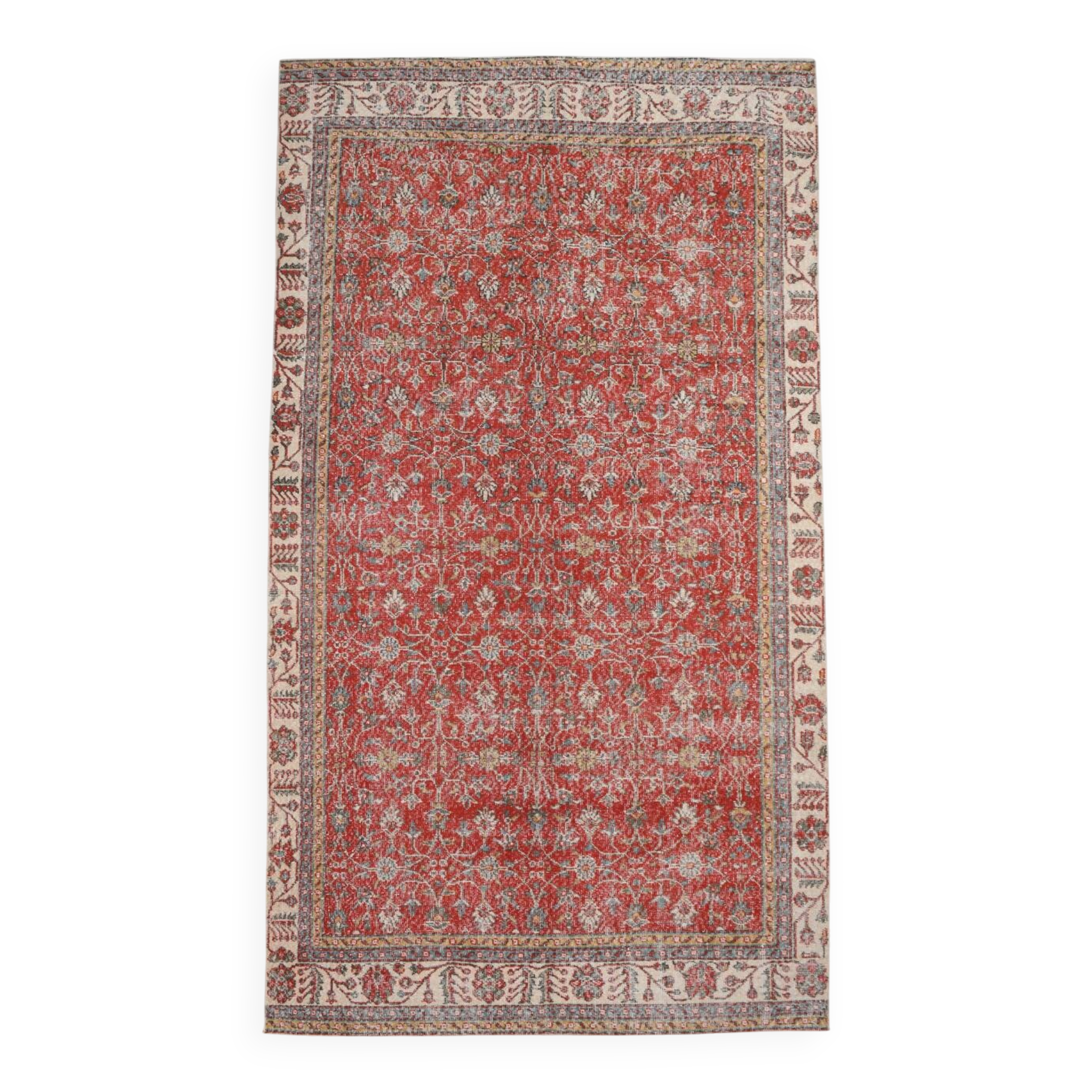 6x11 Vintage Faded Red Floral Pattern Persian Vintage Rug, 182x322 Cm