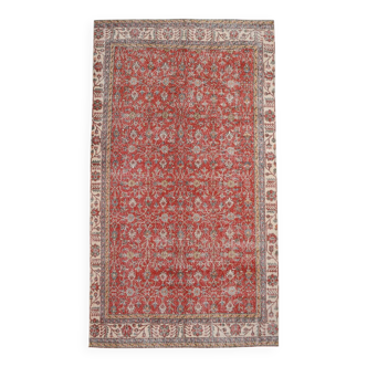 6x11 Vintage Faded Red Floral Pattern Persian Vintage Rug, 182x322 Cm