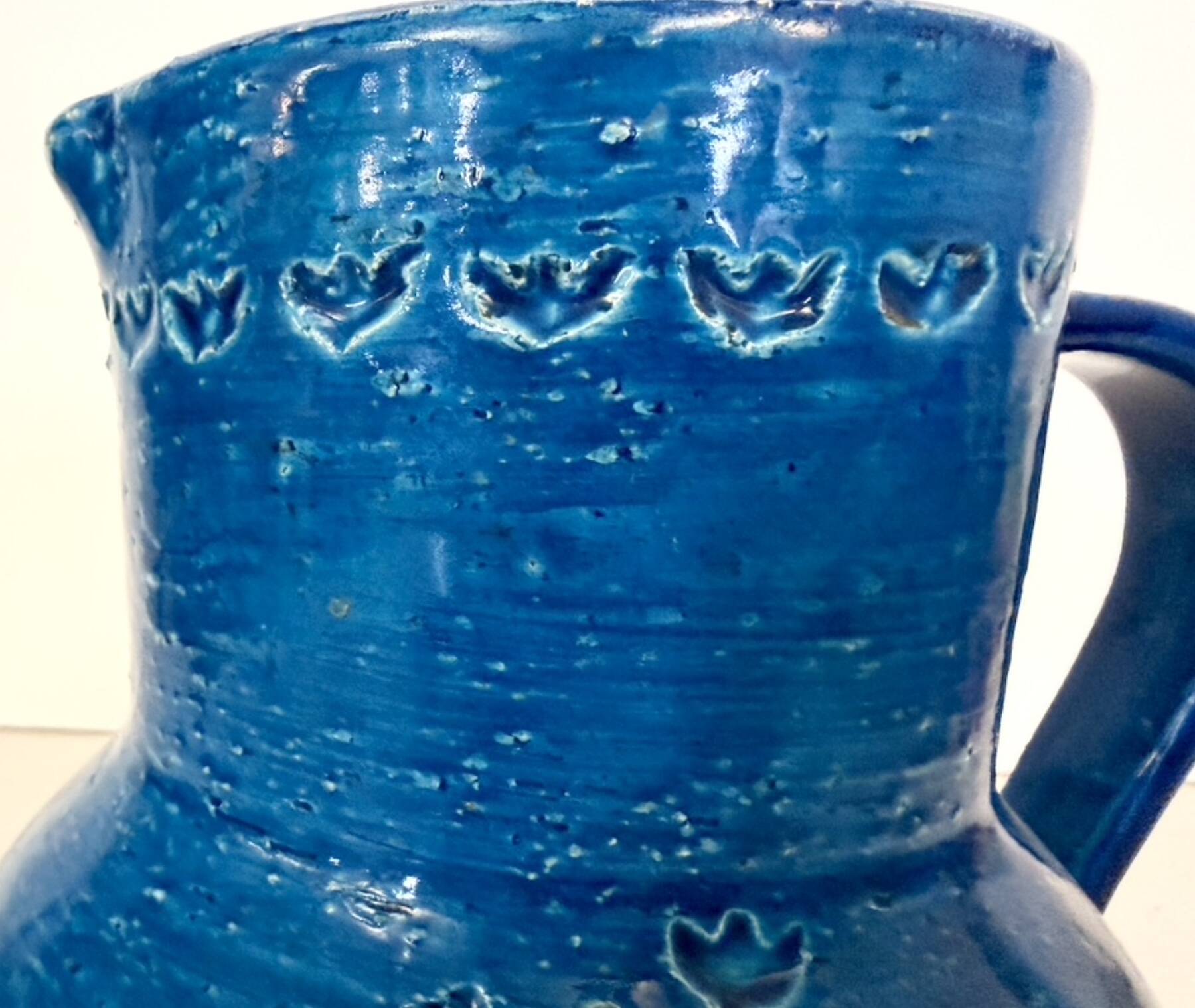 Handmade Rimini Blue Lacquered Ceramic Jug by Aldo Londi for Bitossi, Italy