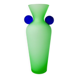 Green and blue satin murano glass vase, Menphis style, Italy, 1980