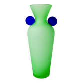 Green and blue satin murano glass vase, Menphis style, Italy, 1980