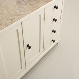 Small accent cabinet with drawers and swing doors