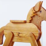 Superb horse rocking in 1970-1980 vintage seventies French rocking horse pine