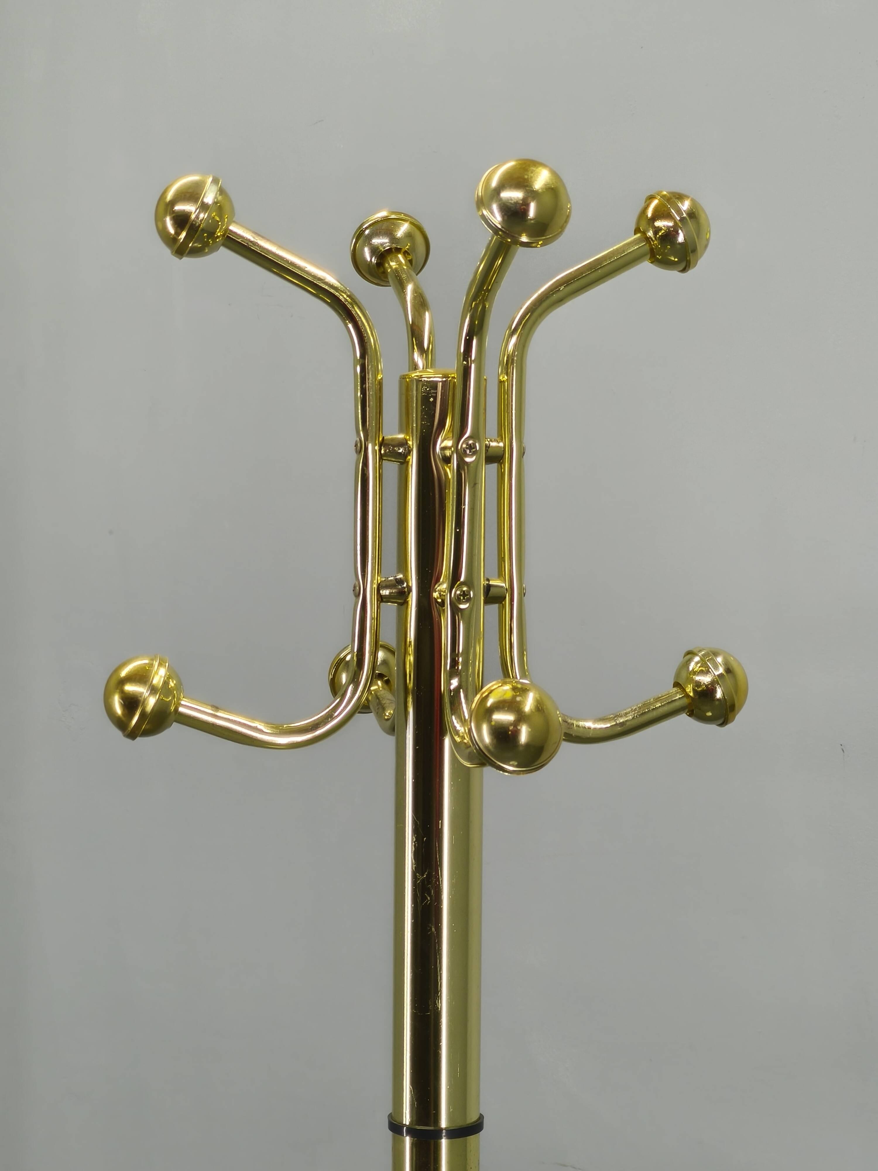 Italian Brass-Plated Coat Rack with Marble Base, 1970s