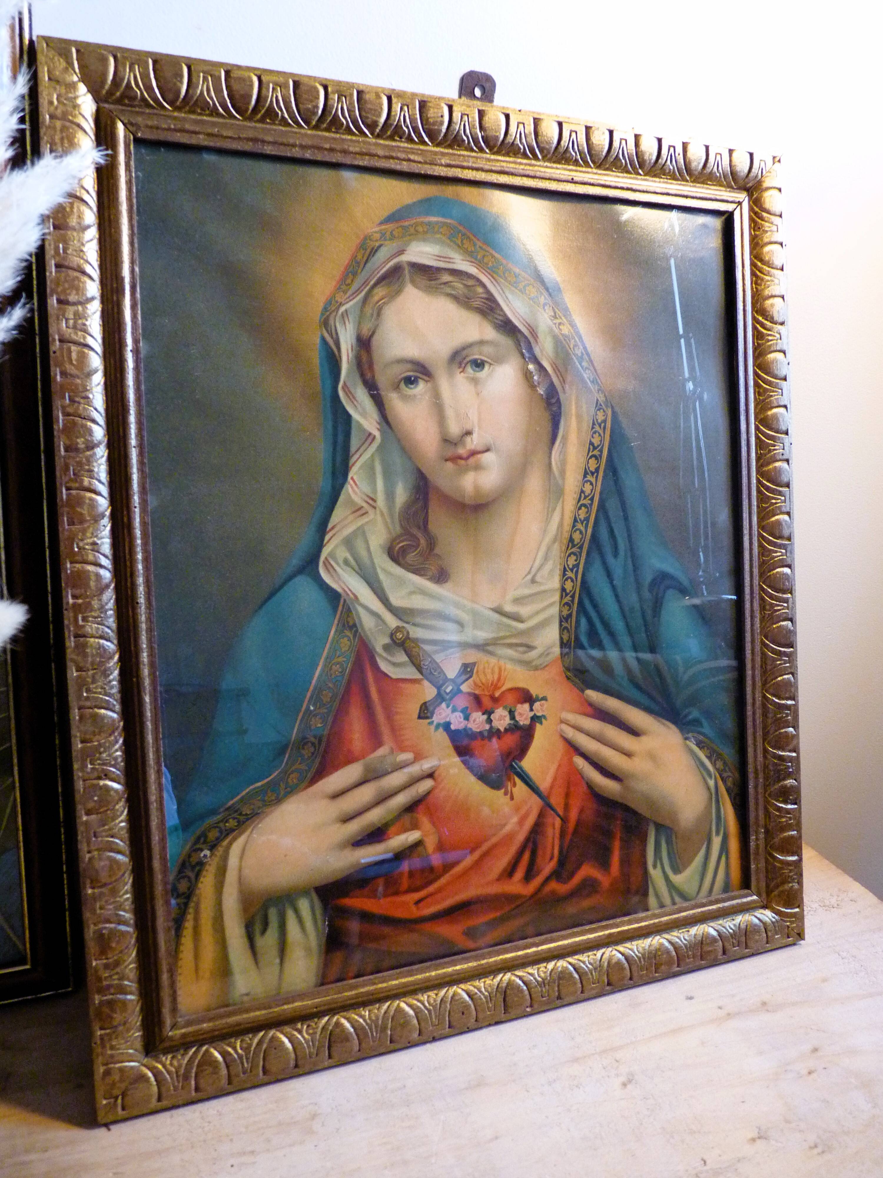 Painting Golden frame Virgin Mary immaculate heart