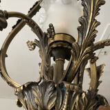 Ancien lustre cage en bronze et 4 feux tulipe