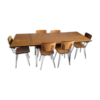 Table et 6 chaises en formica pieds eiffel Vintage Années 50