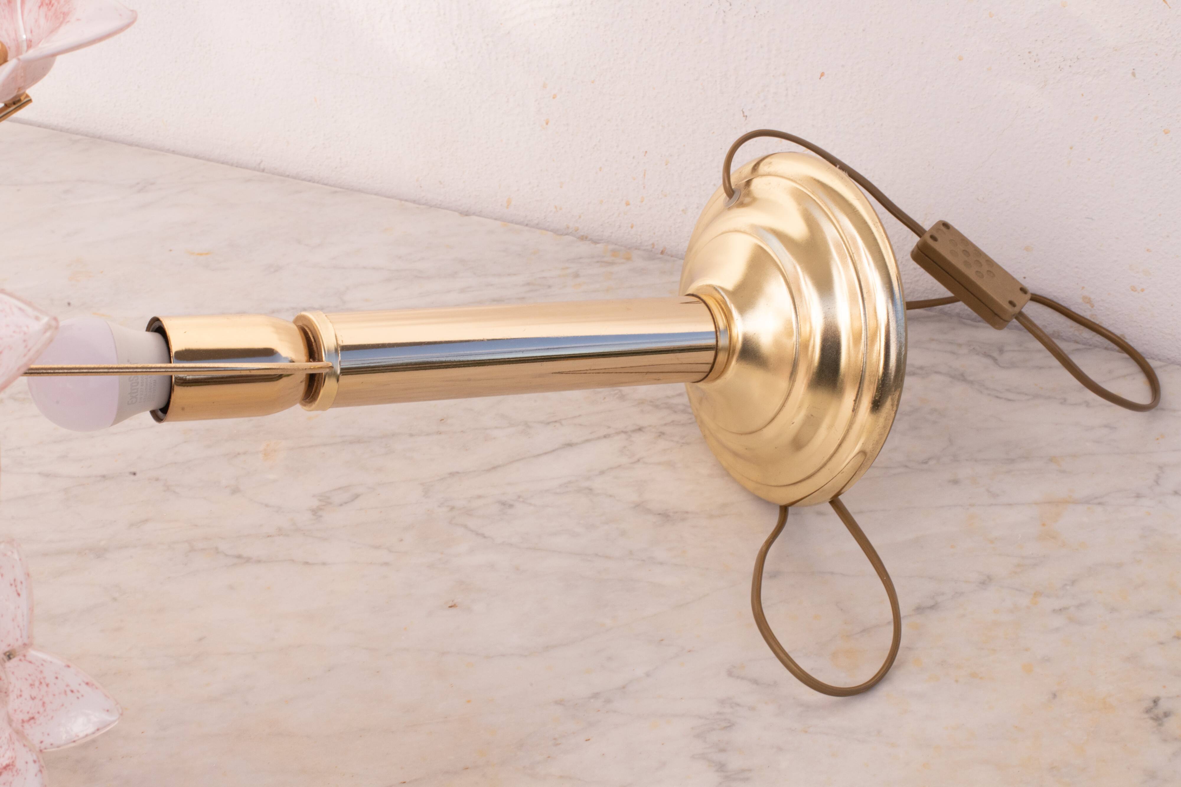 Amazing Murano Table Light Pink Flowers, 1980s