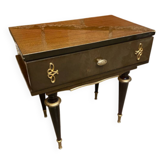 Antique Nightstand N252 Drawer Lacquered Wood Mid 20th Century Vintage