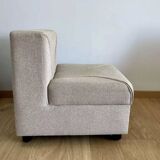 Vintage modular sofa, five armchairs and coffee table, beige wool