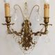 Pair of French Baroque Double Bronze Crystal Wall Lights Glass Bead Swags