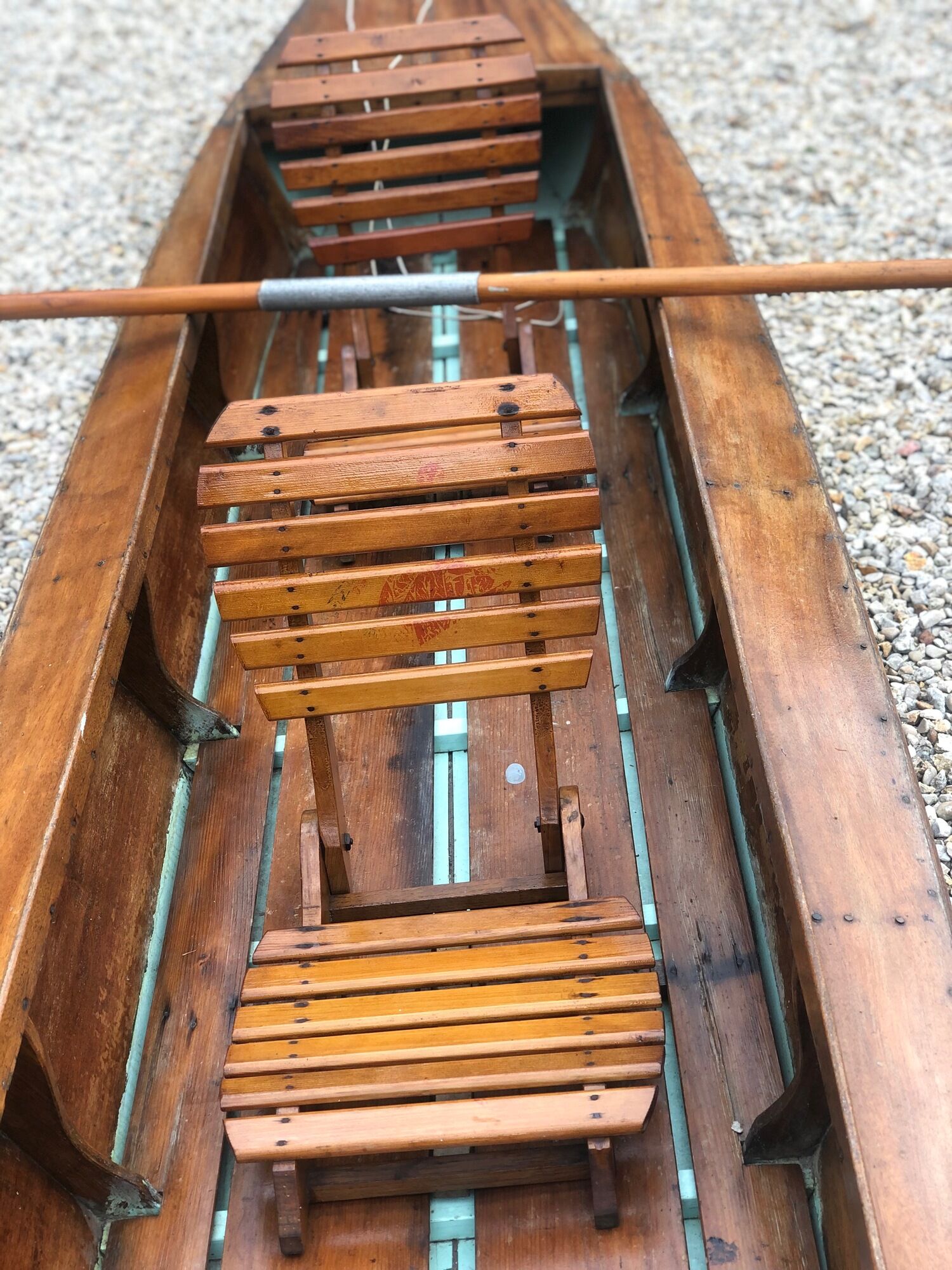 Old flat-bottomed mahogany canoe "Lake Enghien" 1930s/40s