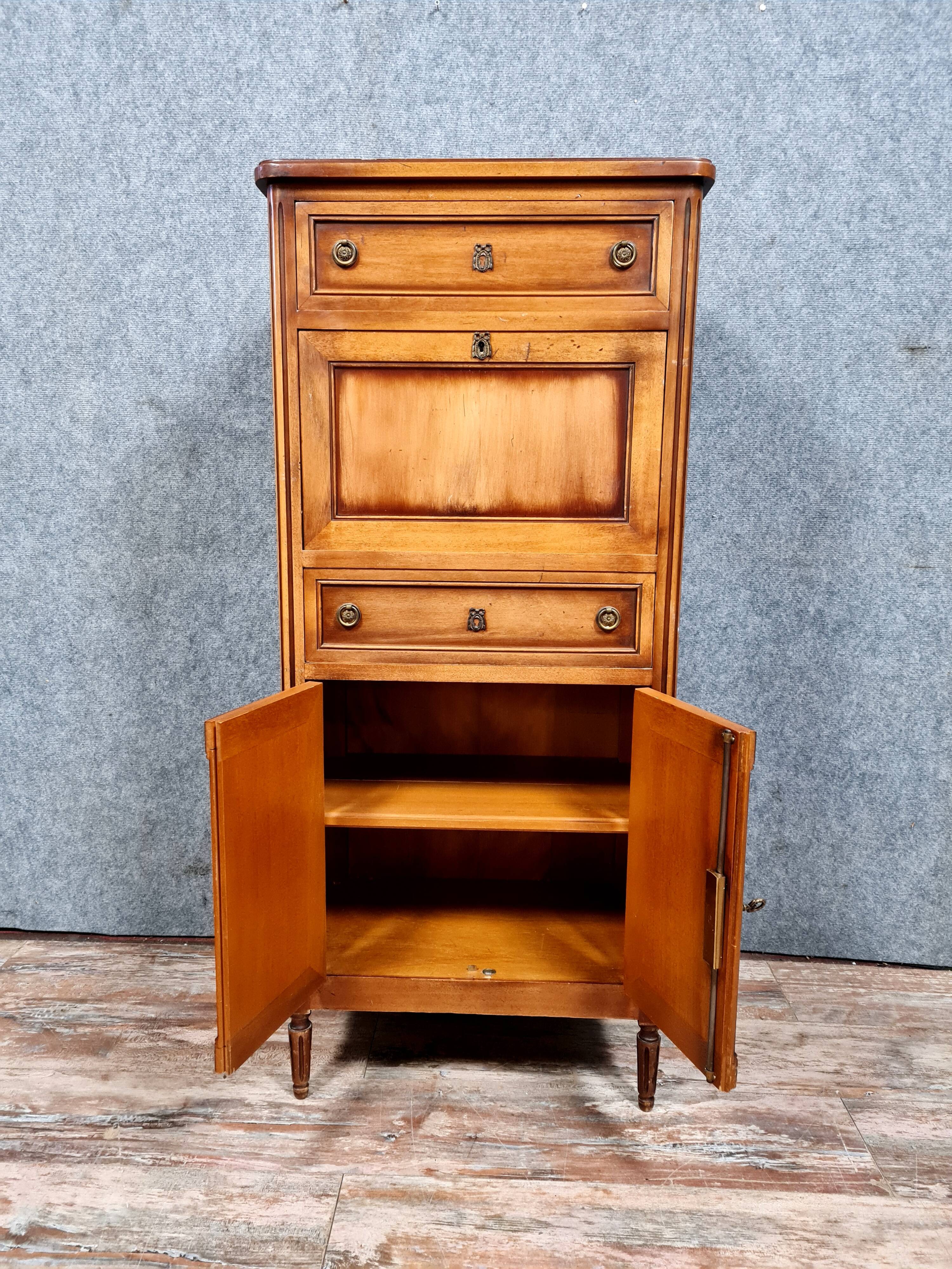 Secretary desk Louis XVI style in cherry tree circa 1950-1960