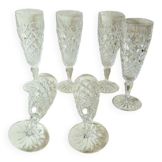 6 Bohemian Crystal Champagne Flutes