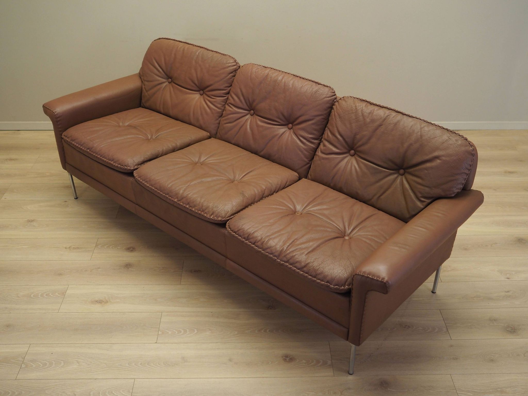 Brown leather sofa, Danish design, 1960s, manufactured by AS Vejen Polstermøbe
