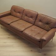 Brown leather sofa, Danish design, 1960s, manufactured by AS Vejen Polstermøbe