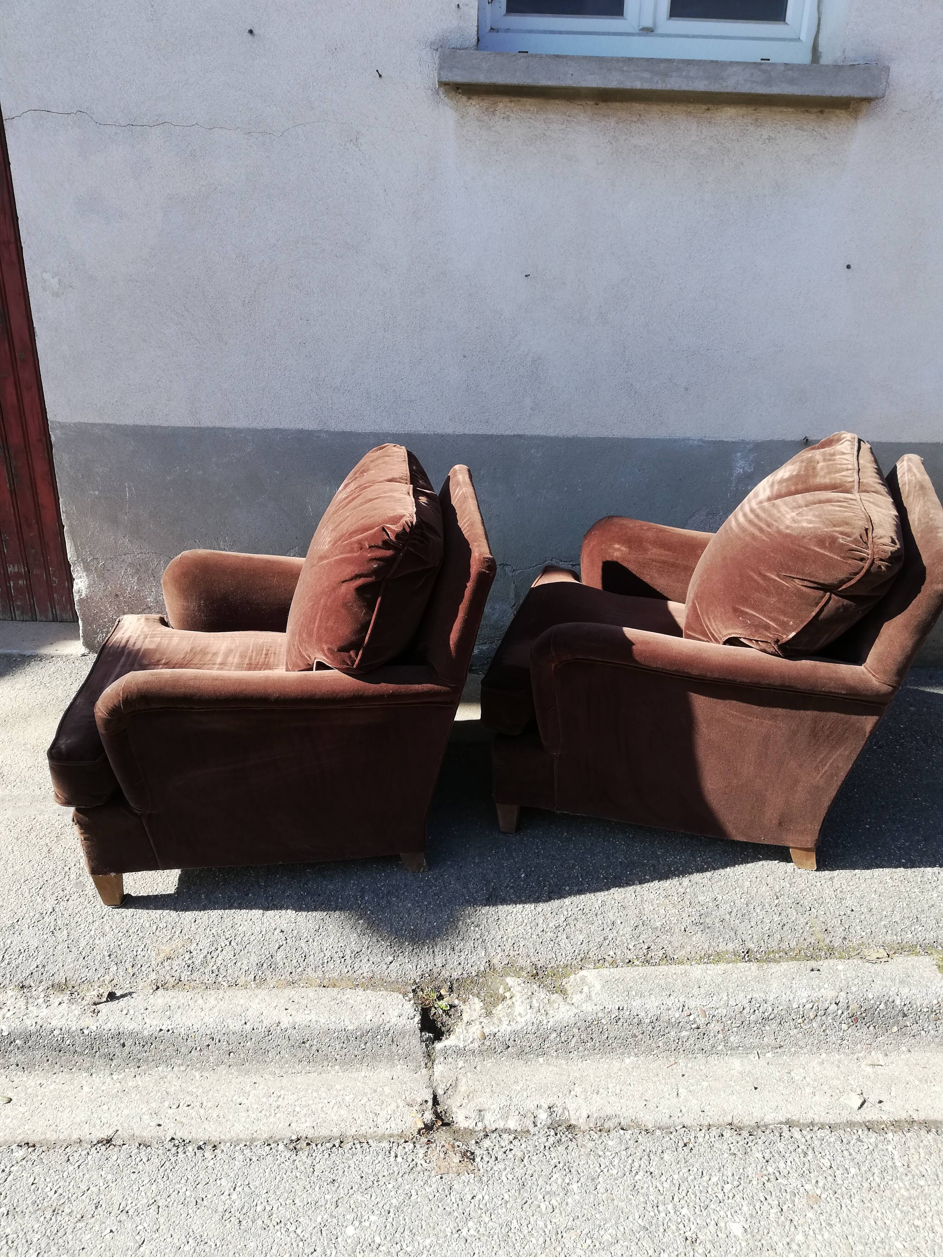 Pair of armchairs year 50 chocolate velvet