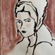 Painting signed Indian ink and pastel female portrait “study with headdress”