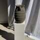 Large oval vase with double handles, featuring raised grey-beige stripes, H42 D28.