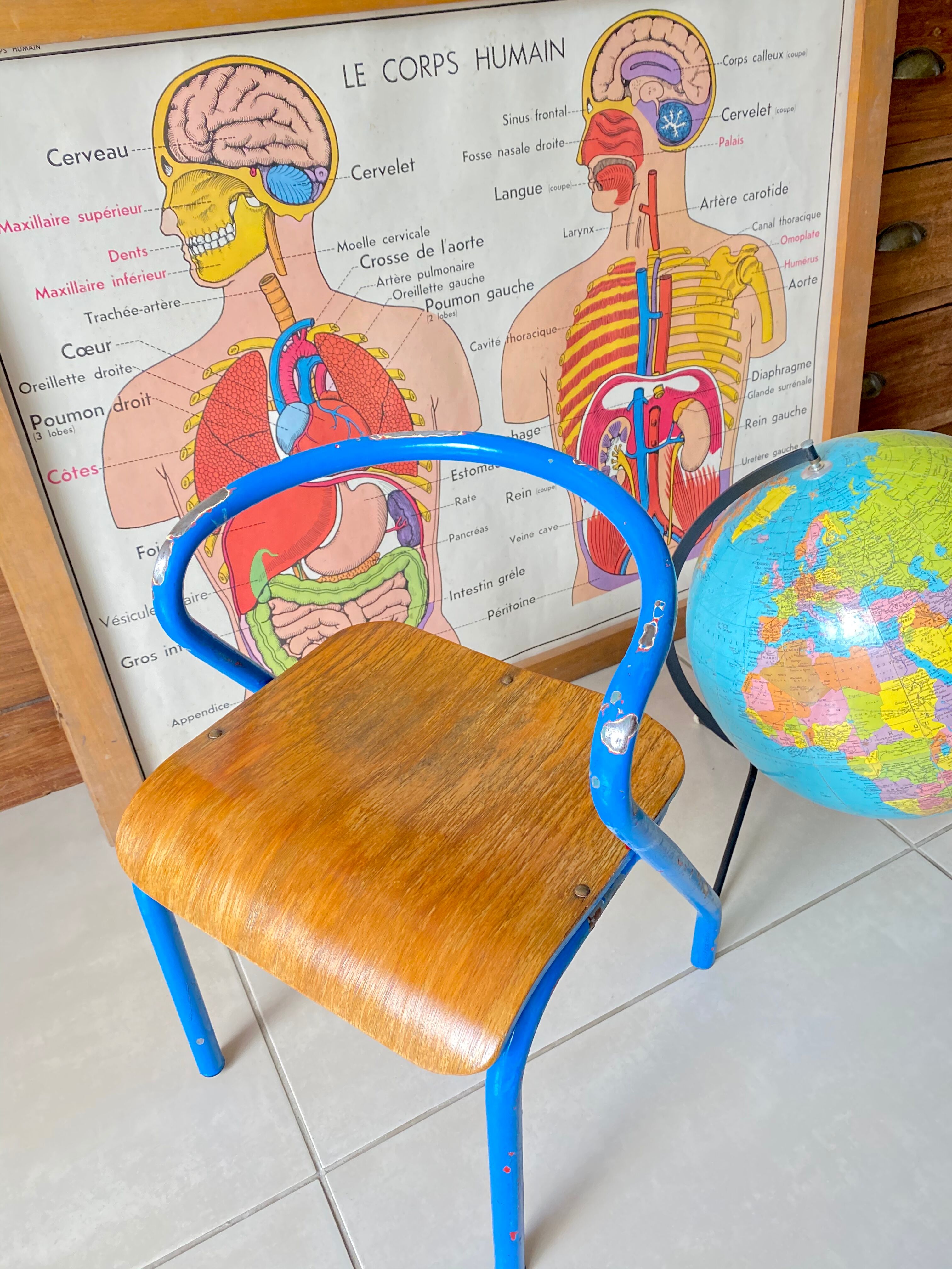 Vintage child school chair Jacques Hitier