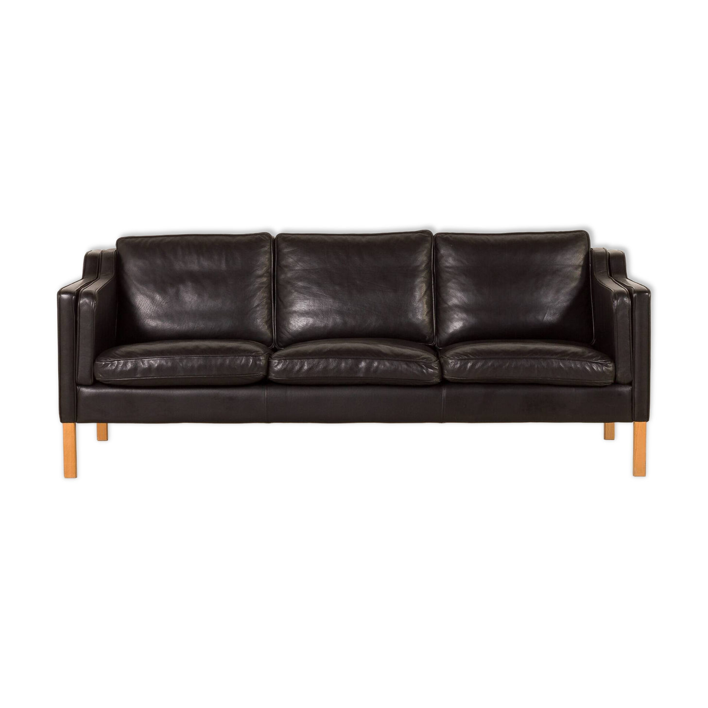 Stouby black leather sofa, Denmark 1970s