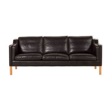 Stouby black leather sofa, Denmark 1970s