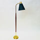 Lampadaire vintage en teck et laiton avec abat-jour vert par Borèns, Borås, Suède 1950s