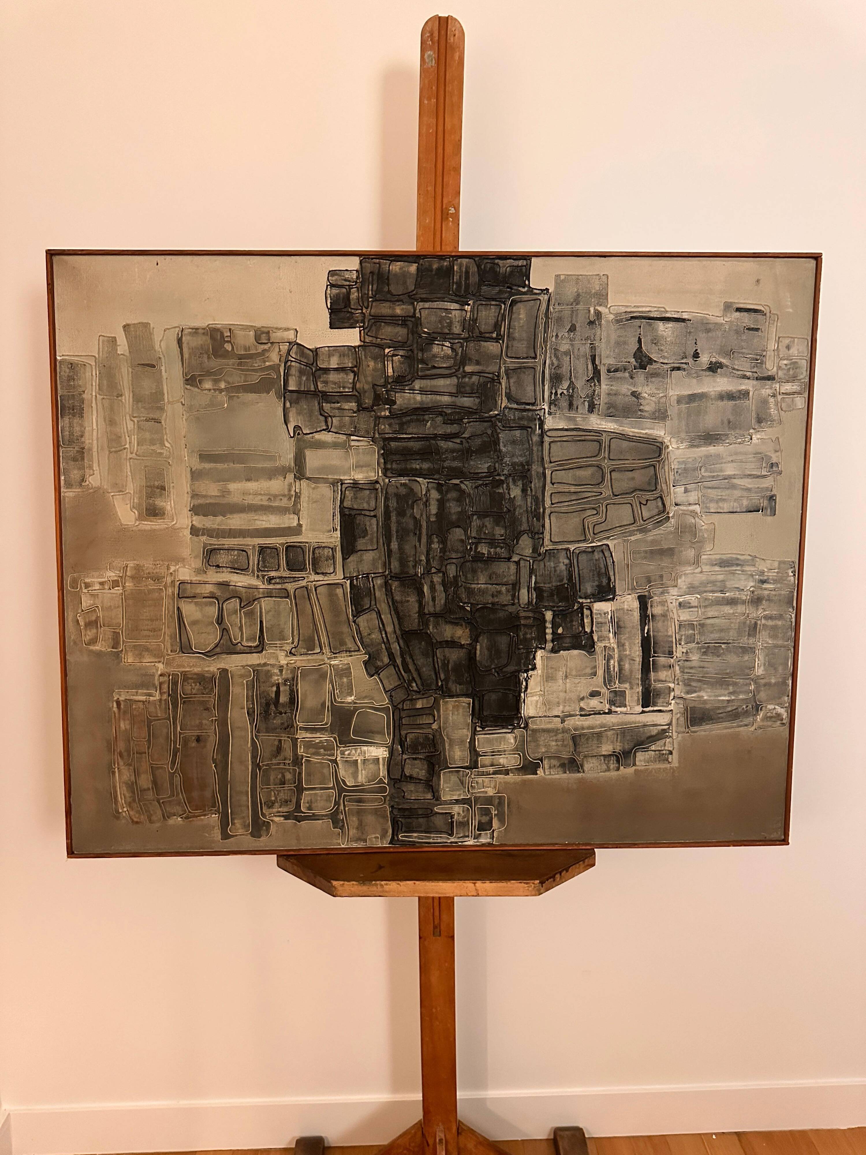 Abstract Mixed-Media Painting, Signed E. Navarra, 1960s