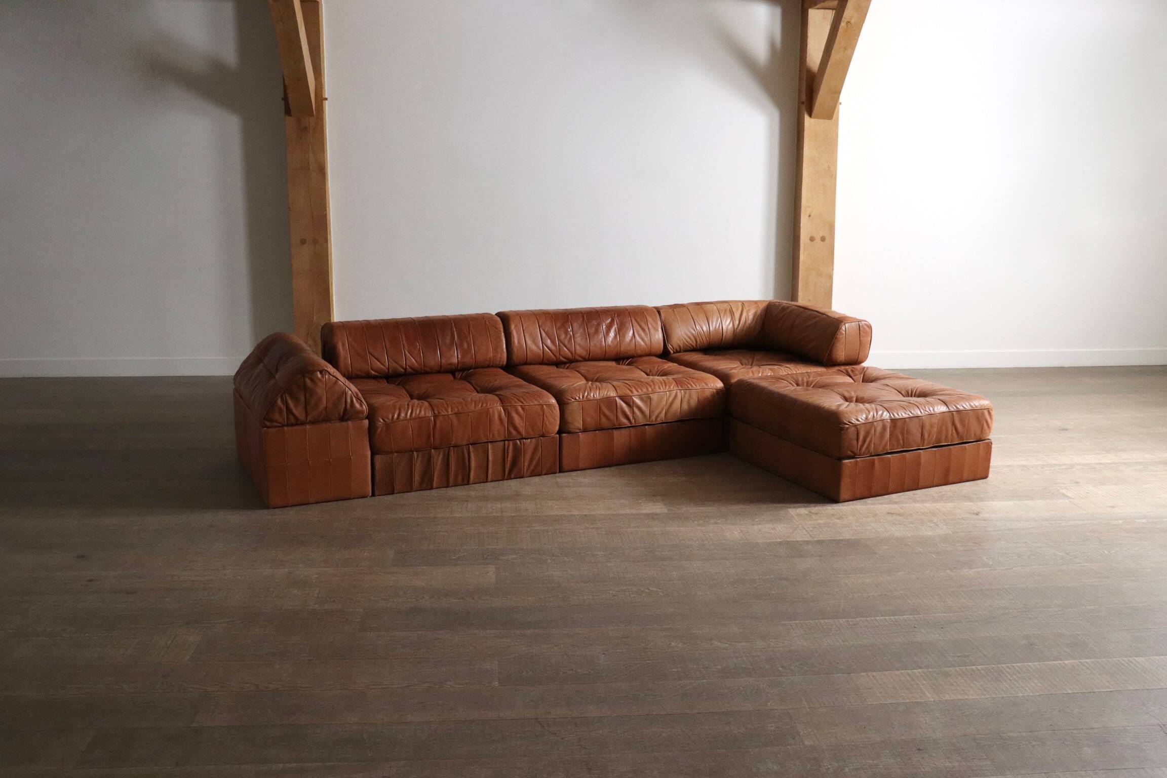 De Sede DS 88 Modular Sofa In Cognac Patchwork Leather, Switzerland 1970s