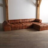 De Sede DS 88 Modular Sofa In Cognac Patchwork Leather, Switzerland 1970s