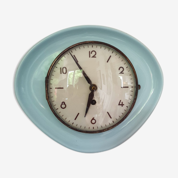 Horloge mécanique en céramique bleue des années 50