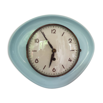 Horloge mécanique en céramique bleue des années 50