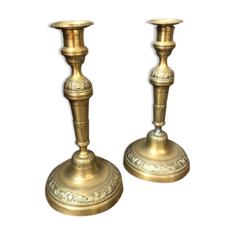 Pair of brass candle holders