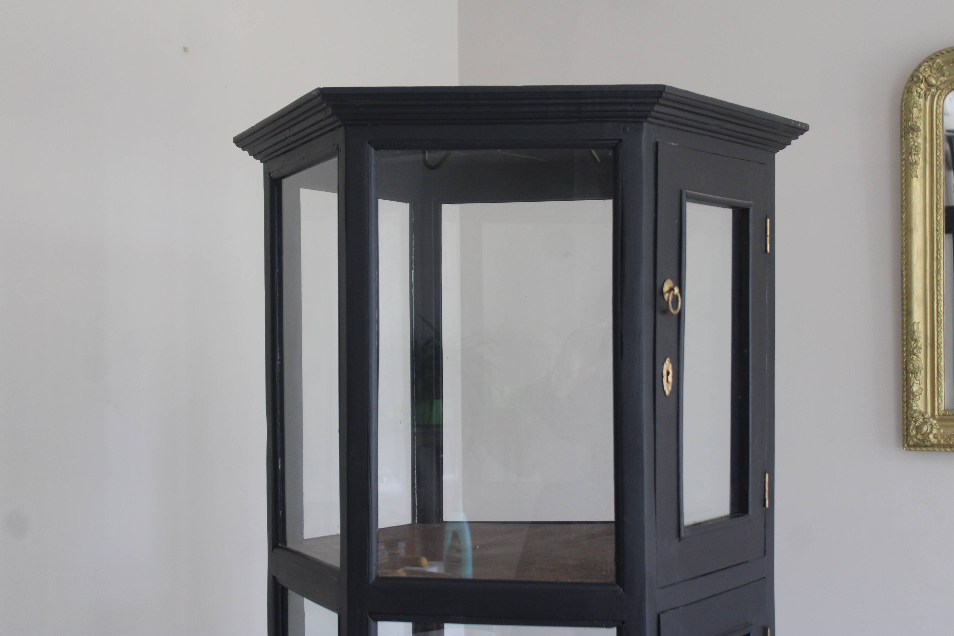 Antique black hexagonal display cabinet – 180 cm
