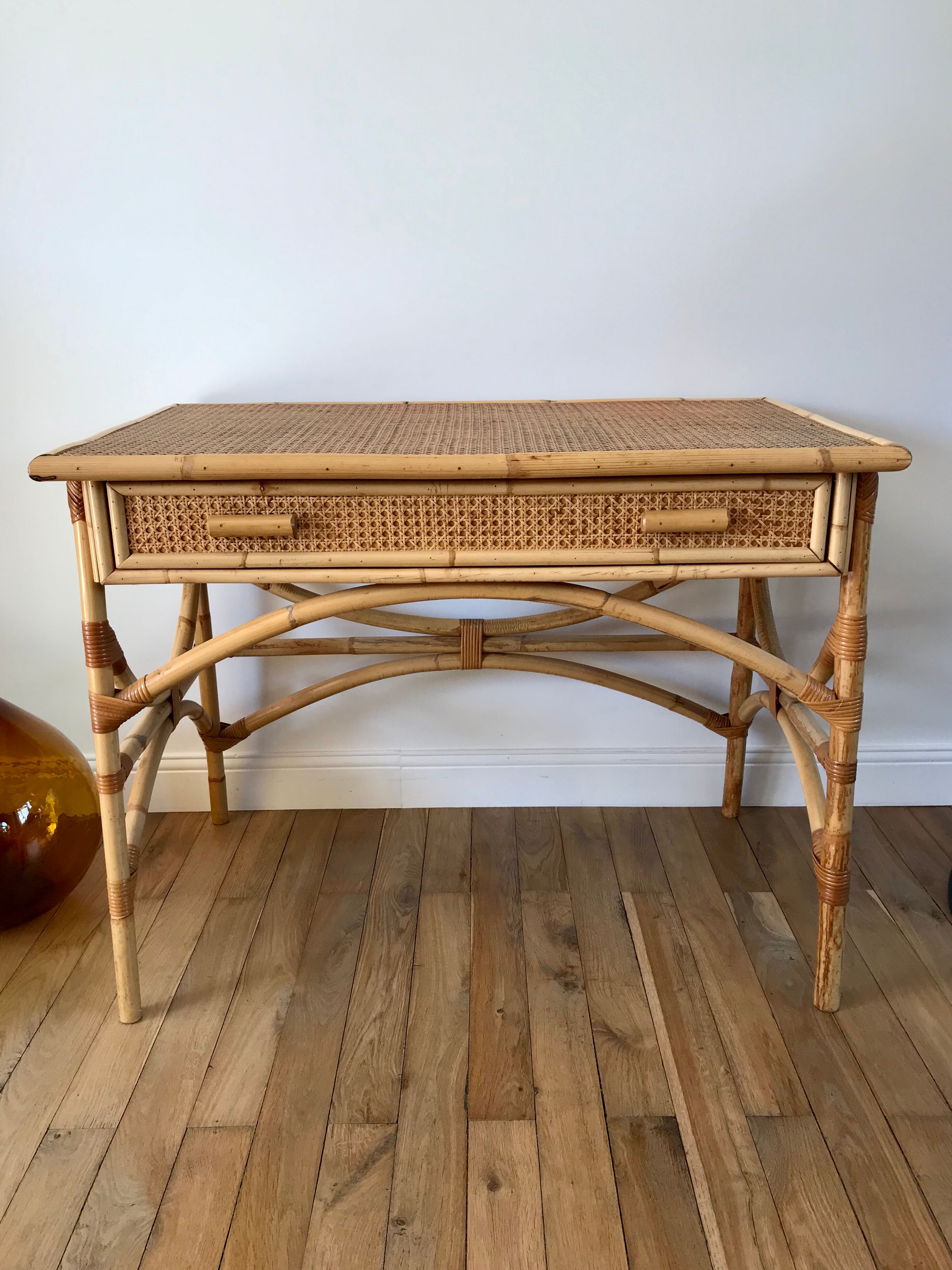 Rattan desk and canework 50s