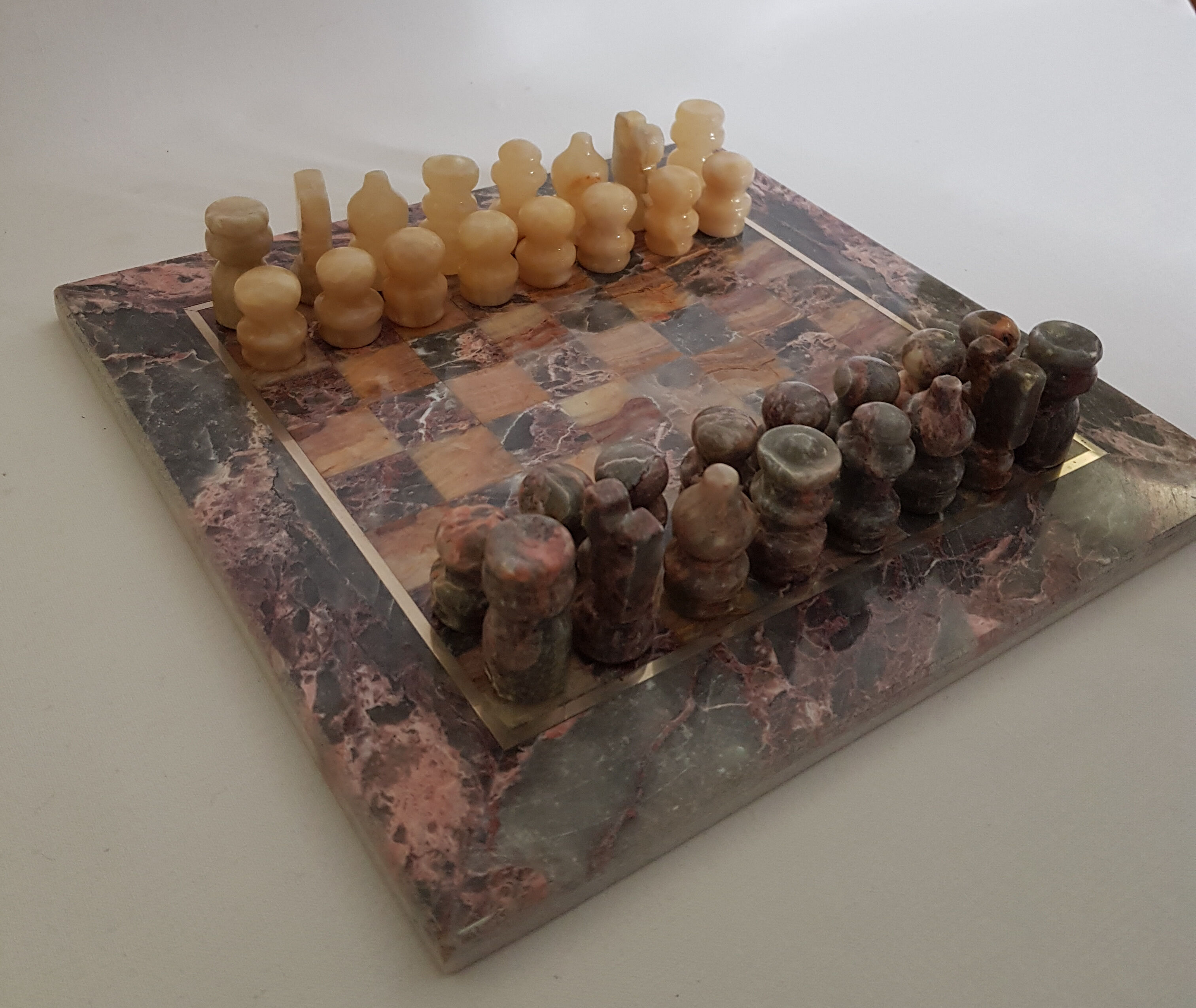 Chess game with vintage onyx board