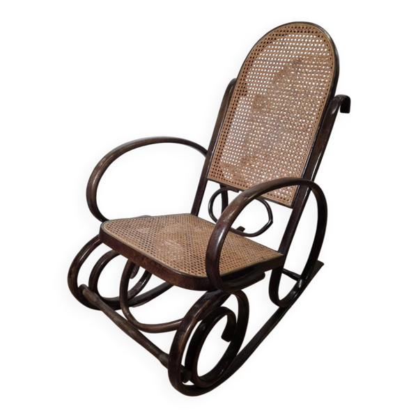 Rocking chair en bois courbé et cannage