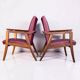 Vintage design armchair set – red skai and teak (1960s)