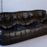 Ensemble de Salon Kashima Vintage en Cuir Noir par Michel Ducaroy pour Ligne Roset, 1976, Set de 3