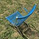 Vintage children's scoubidou chair with chrome metal frame and blue seat