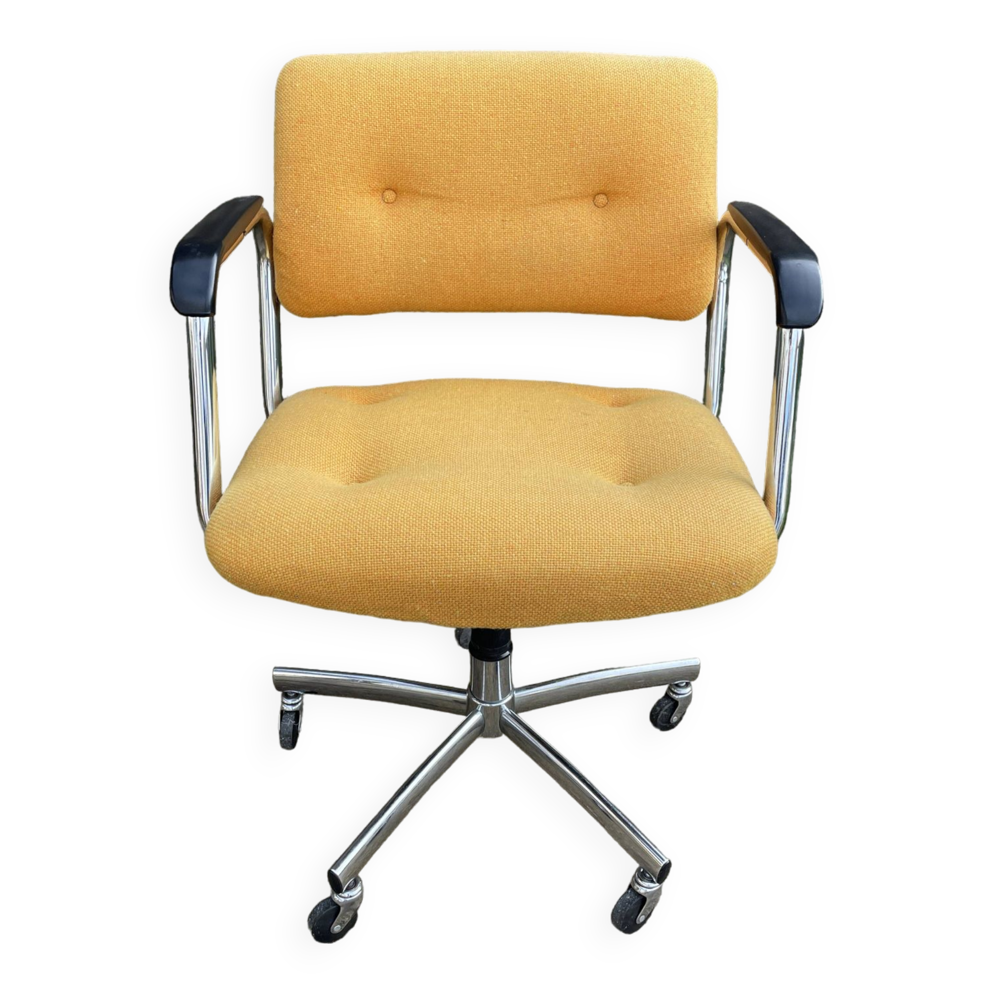 Fauteuil à roulettes Strafor en tweed jaune 1970