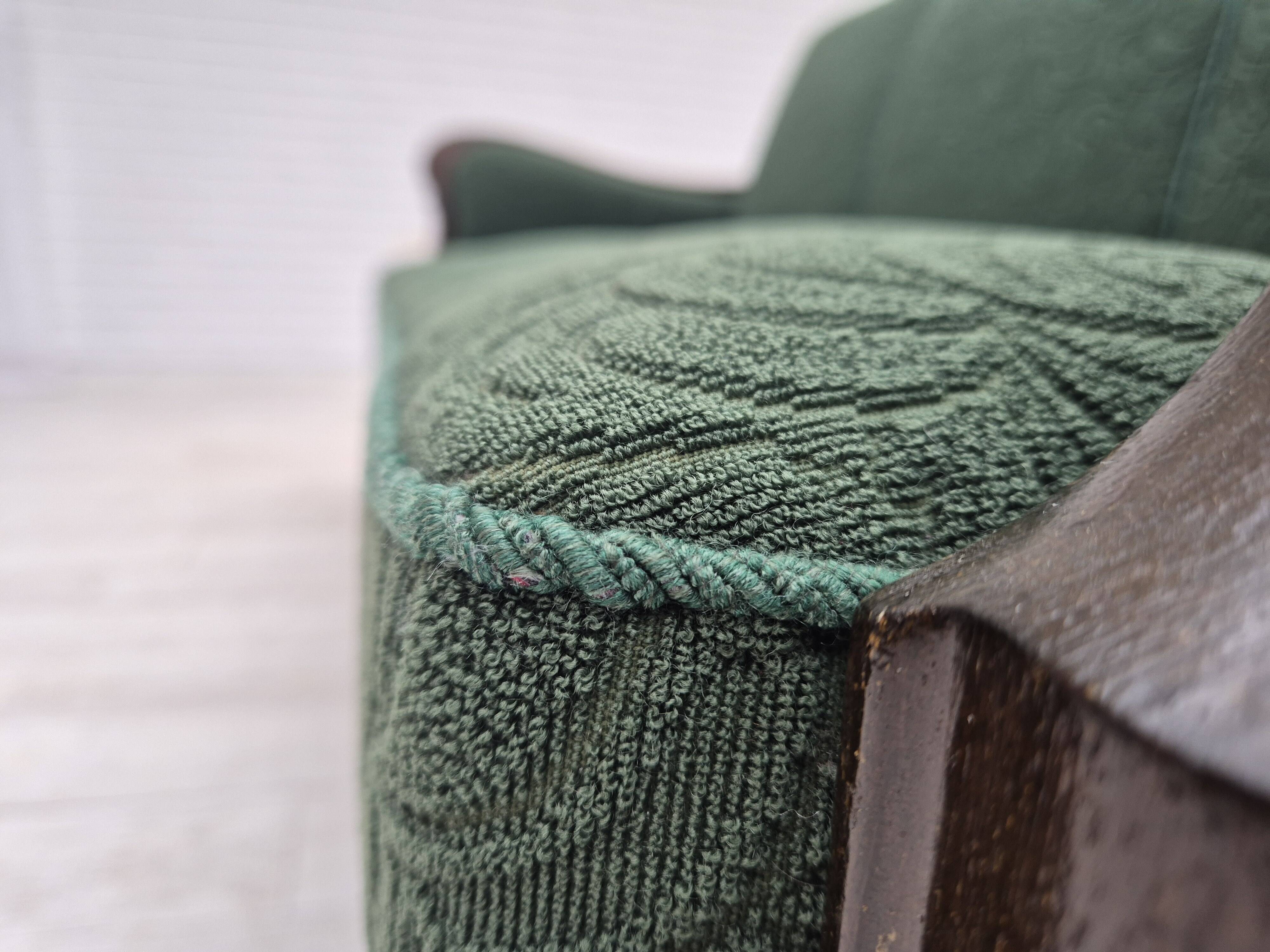 1950s, 3-seater sofa, green furniture blend wool, beech wood.