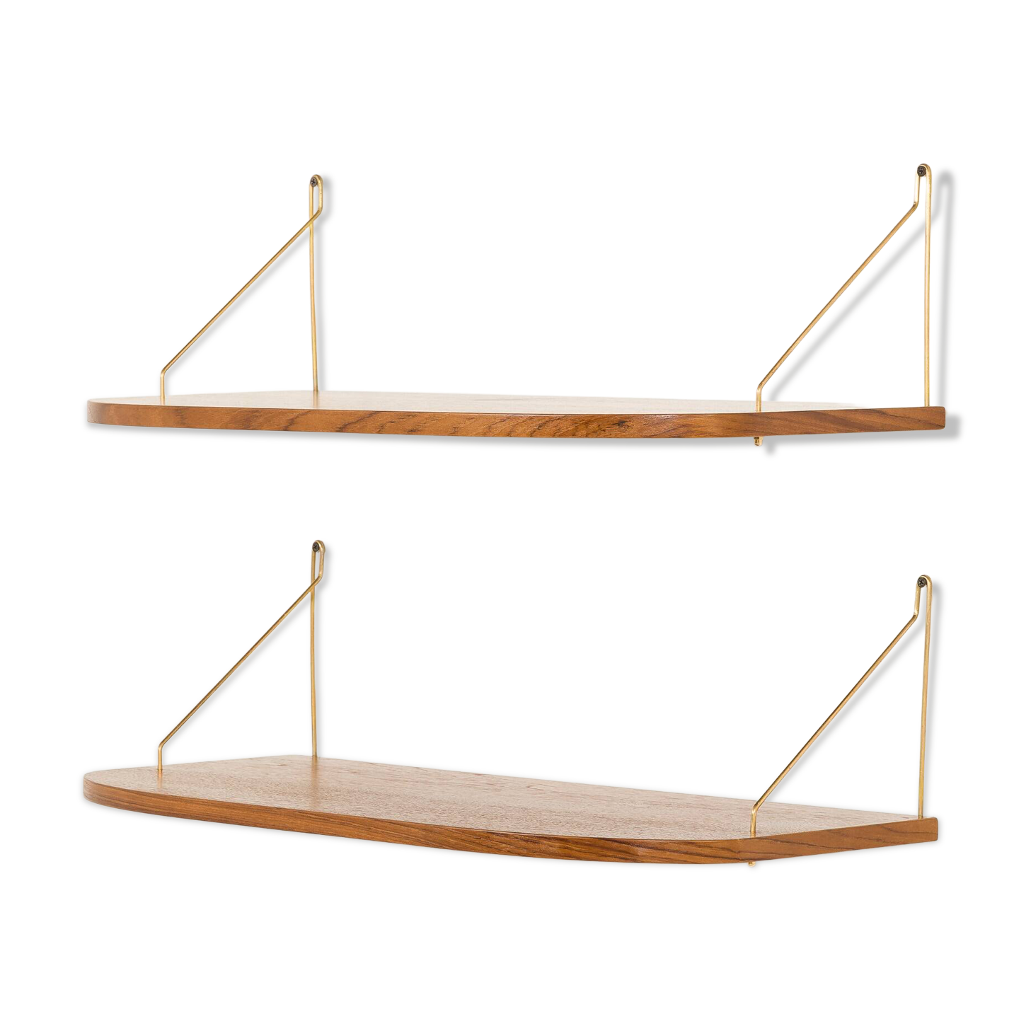 Danish extra deep teak floating shelves, set of 2
