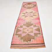 3x11 Pink and Brown Rare Colors Runner Rug, Wool Kilim Rug, 94x320Cm