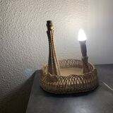 Wicker lamp with 2 lights on wicker tray. 60s.