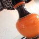 Orange ceramic lamp and brown canned lampshade by Pan Keramik / 60s-70s