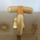 Wooden wall coat door hook with leather straps 60s 70s